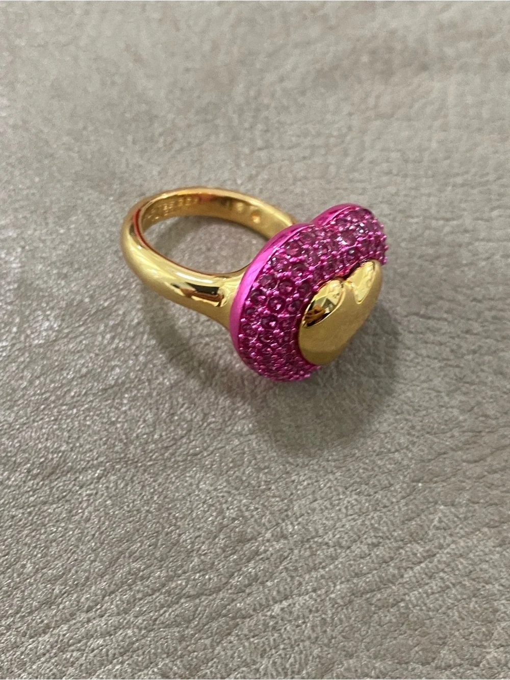 Kurt Geiger Gold Heart Ring with Pink Crystal Pave Size 8